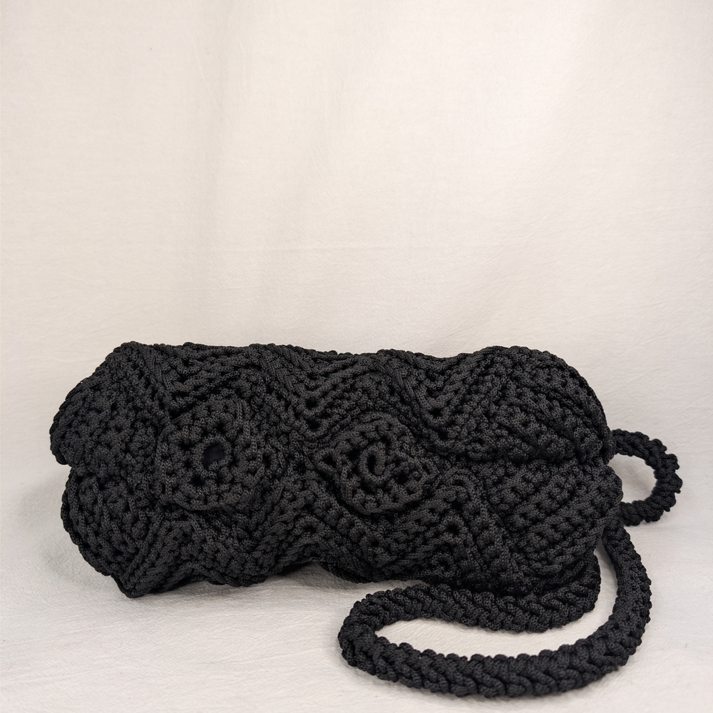 The Braided Jewel Hand Crocheted Black Chevron Crossbody Bag Lined - Picture 7 of 8